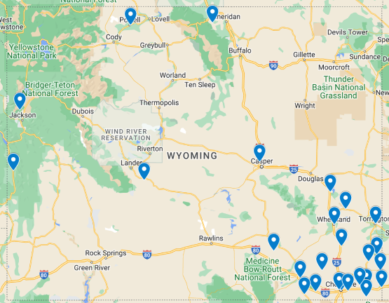 Map of Wyoming service locations